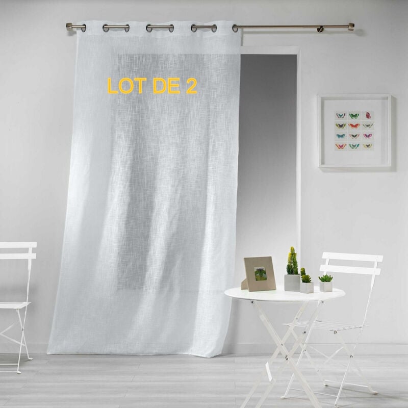 Lot de 2 panneaux a oeillets 140 x 240 cm effet lin tisse haltona Blanc