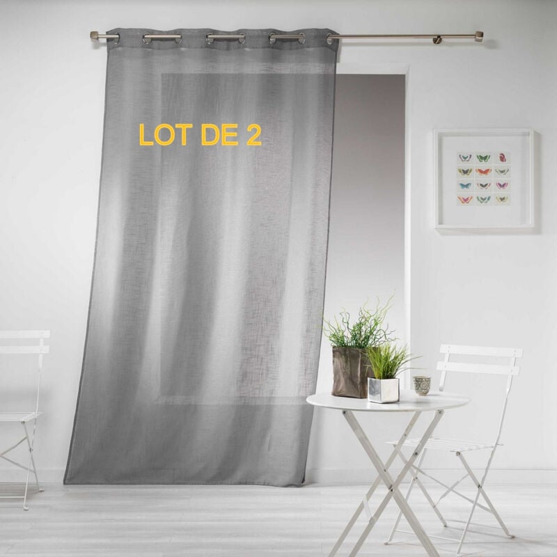 Lot de 2 panneaux a oeillets 140 x 240 cm effet lin tisse haltona Gris