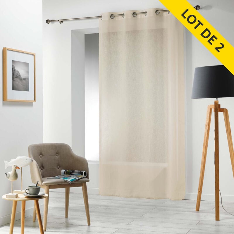 Lot de 2 panneaux a oeillets 140 x 240 cm voile tisse carlin Lin