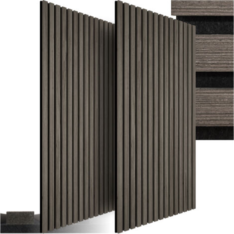 Tectake – Lot de 2 panneaux acoustiques muraux en MDF – Placage bois véritable chêne gris – Dimensions 120x60cm – Absorption acoustique efficace