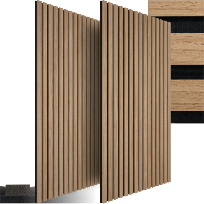 Tectake - Panneaux acoustiques sonic wall aspect bois - Chêne clair, Lot de 2