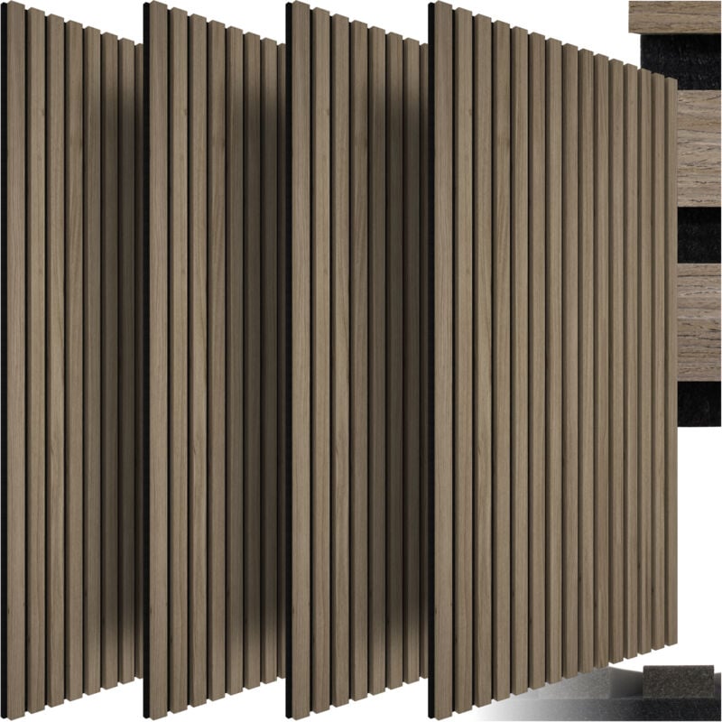 Tectake - Panneaux acoustiques sonic wall aspect bois - Chêne foncé, Lot de 4