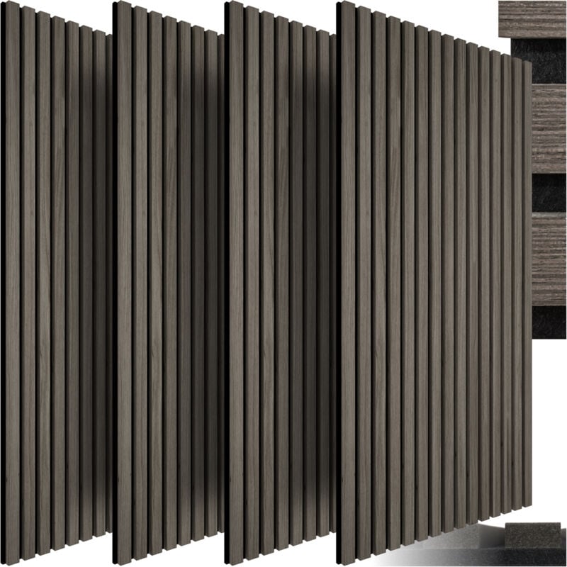 Tectake - Panneaux acoustiques sonic wall aspect bois - Chêne gris, Lot de 4