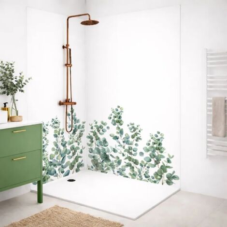 Lot de 2 panneaux de douche en PVC (90x220 & 120x220 cm) + profilés blanc - Eucalyptus in Rain - Multicolore