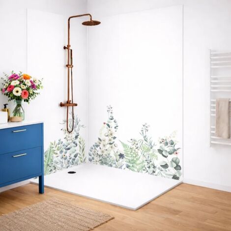 Lot de 2 panneaux de douche en PVC (90x220 & 120x220 cm) + profilés blanc - Flowers in Rain - Multicolore
