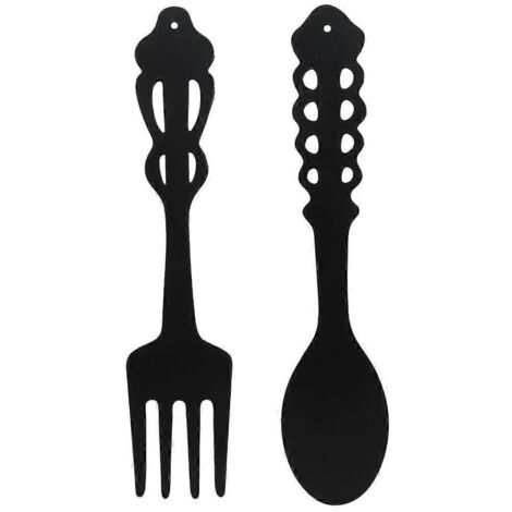 Lot de 2 panneaux décoratifs muraux rustiques en métal, forme de fourchette et cuillère, style rustique.