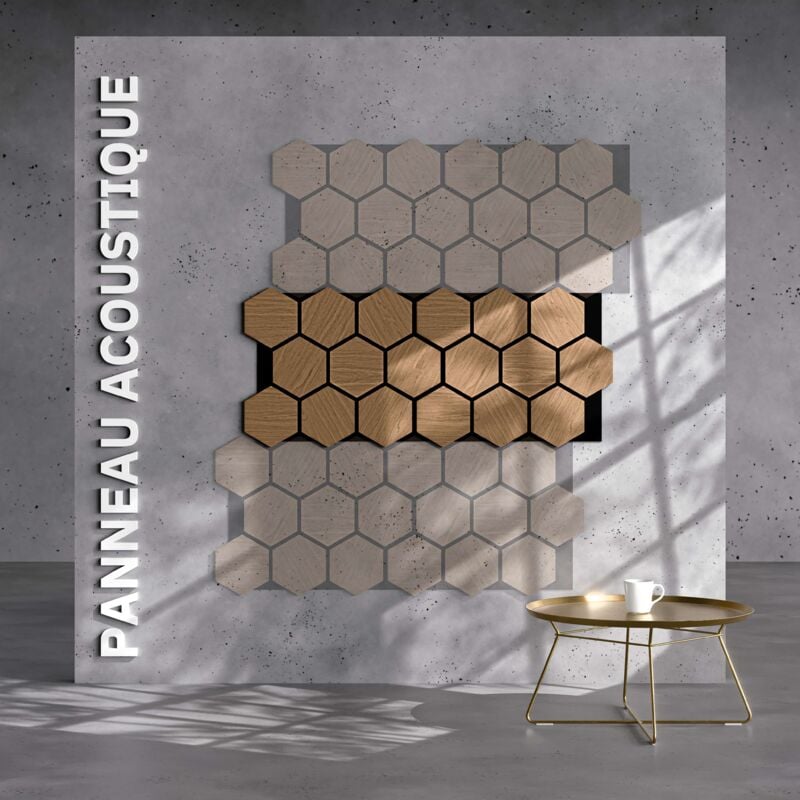 Mon Marché Déco - Lot de 2 Panneaux Hexagonaux h. 76 cm l. 62 cm - Chêne Brun Feutre Noir