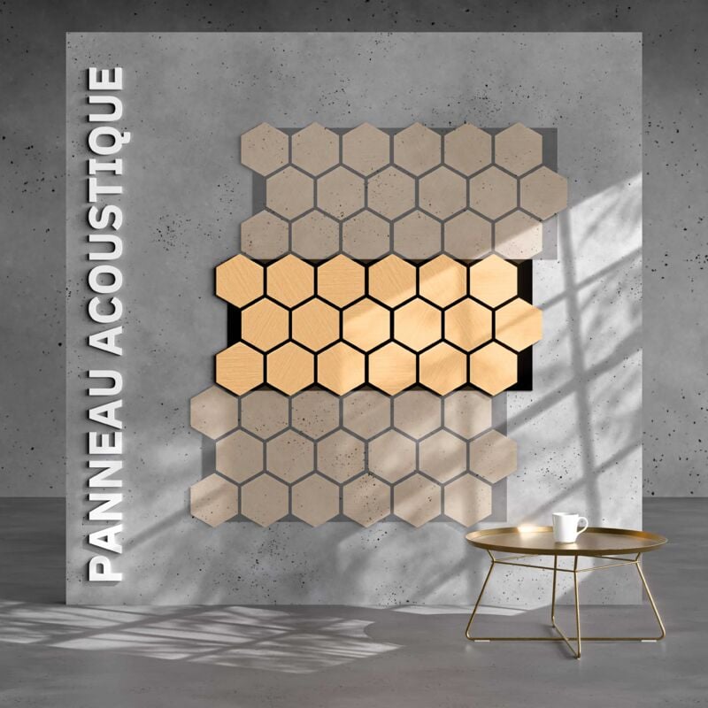 Mon Marché Déco - Lot de 2 Panneaux Hexagonaux h. 76 cm l. 62 cm - Chêne Feutre Noir