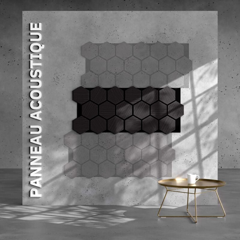 Mon Marché Déco - Lot de 2 Panneaux Hexagonaux h. 76 cm l. 62 cm - Chêne Noir Feutre Noir