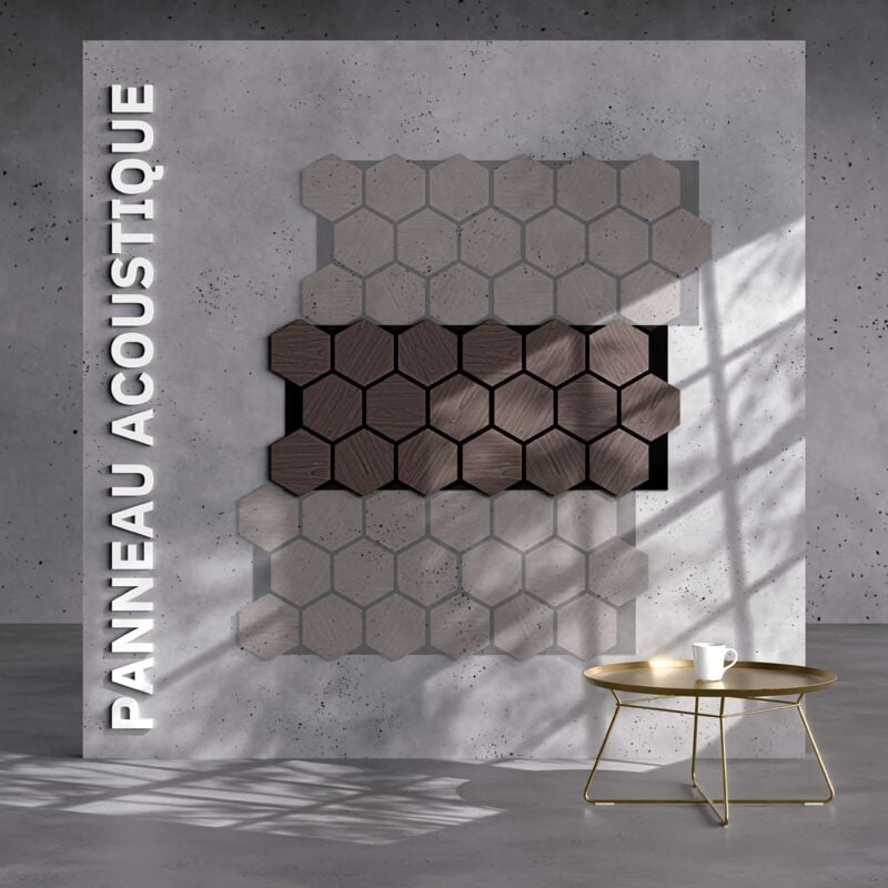Mon Marché Déco - Lot de 2 Panneaux Hexagonaux h. 76 cm l. 62 cm - Noyer Feutre Noir