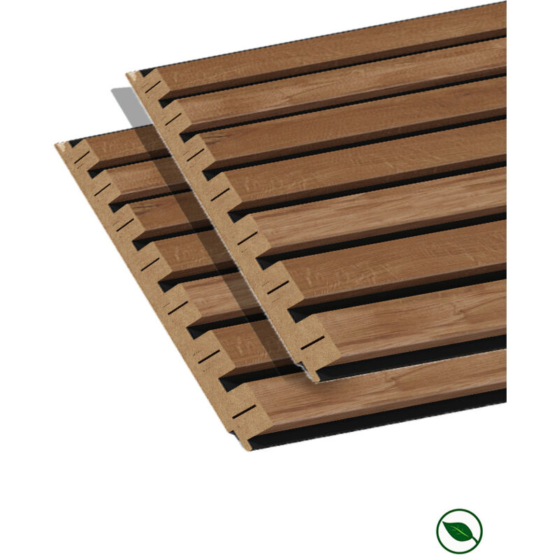 Lot de 2 demi-panneaux mural décoratif lamelles MDF castle OAK 1250 x 287 x 20 mm-0,72 M2 PEFC 70%