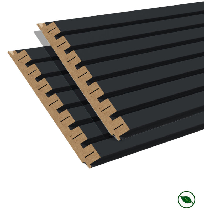 Lot de 2 demi-panneaux mural décoratif lamelles MDF noir sur fond noir 1250 x 287 x 20 mm-0,72 M2 PEFC 70%