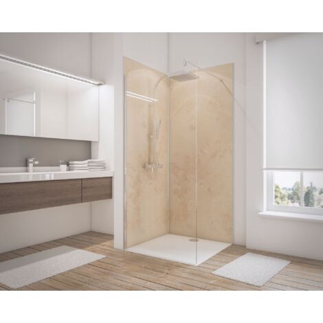 Schulte – Lot de 2 panneaux muraux 100 x 210 cm – Revêtement Travertin pour douche et salle de bain – Installation facile sur faïence