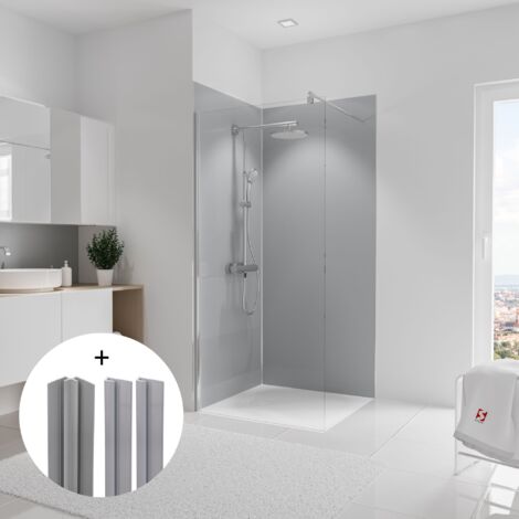 Schulte – Pack de 2 panneaux muraux de douche gris argenté 90 x 210 cm – Composite aluminium – Résistance chaleur jusqu'à 100°C – Installation facile