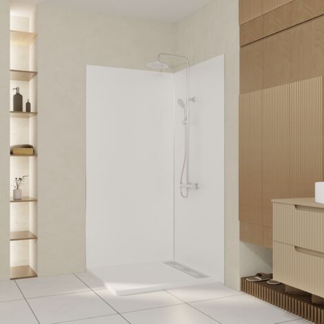 Aurlane – Lot de 2 panneaux muraux 90x210 cm + 120x210 cm – Aluminium blanc étanche – Matériau composite pour pose facile – Profilés anodisés brillants