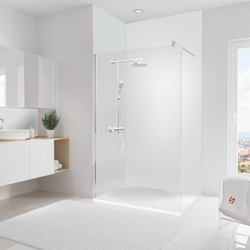Panneau mural Blanc, revêtement pour douche et salle de bain, DécoDesign COULEUR, Schulte, Lot de 2 panneaux muraux: 90 x 255 cm + 120 x 255 cm