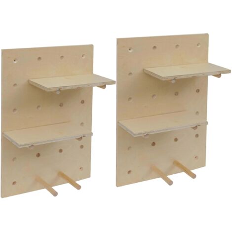 Lot de 2 panneaux muraux étagère murale modulable panneau perforé avec 4 niveaux 60 x 40 cm finition naturelle 040009087