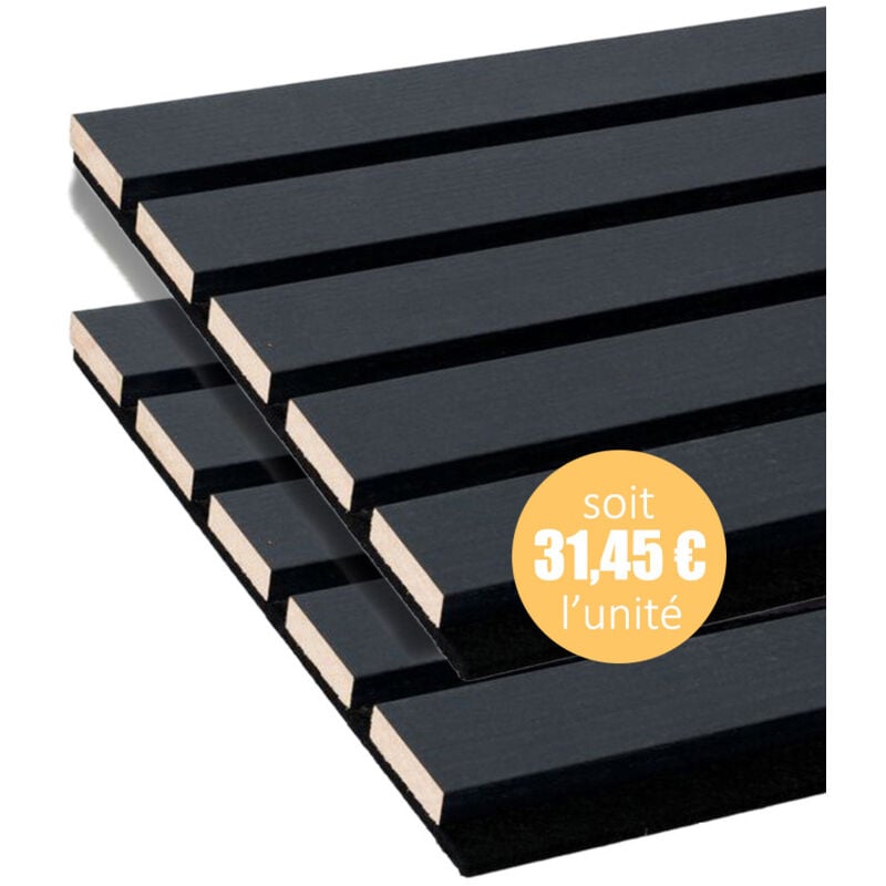 Lot de 2 Panneaux tasseaux bois mdf acoustic décor chêne lave sur feutrine 2600x300x17mm pefc 70%