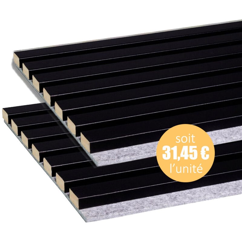 Lot de 2 panneaux tasseaux acoustic coul.noir sur feutrine grise 2600x300x17mm pefc 70%