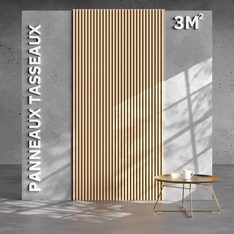 Mon Marché Déco - Lot de 2 Panneaux Tasseaux Bois - Chêne Feutre Blanc - 3 m², 2500 x 600 mm