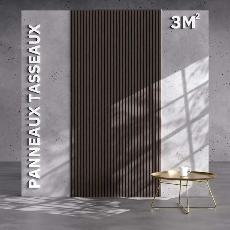 Mon Marché Déco - Lot de 2 Panneaux Tasseaux Bois - Noyer Feutre Blanc - 3 m², 2500 x 600 mm