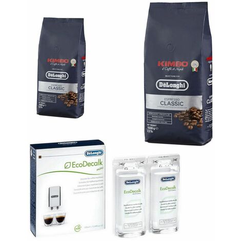 Lot de 2 paquets Café en grains KIMBO 1kg et 1 détartrant (5513282371, 5513215201) Cafetière, Machine à Café DELONGHI