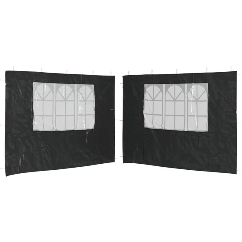 Lot de 2 Paroi de tente de réception Paroi de Tonnelle de réception avec fenêtre pe Anthracite 73554