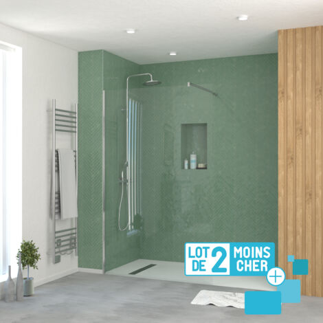 lot de 2 parois de douche 120x195 cm en verre trempé 5 mm - profilés et bras chromés