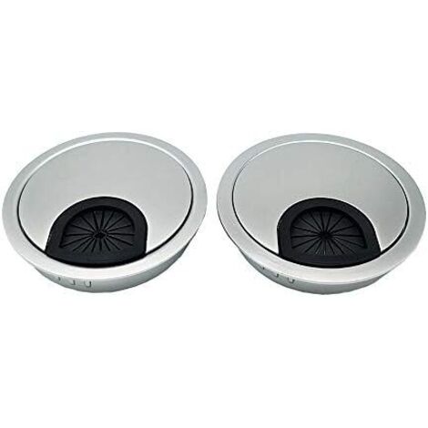 Lot de 2 Passe Câble Fil Ronds encastrables pour Table Bureau ⌀ 80mm, Alliage Zinc - Argent-80mm-2Pièces