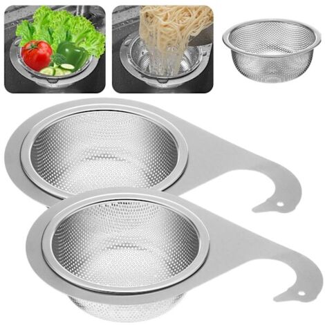 Lot de 2 passoires d'évier suspendues en acier inoxydable, passoire multifonctionnelle et filtre à déchets alimentaires avec vidange rapide, accessoires de cuisine (lot de 2).