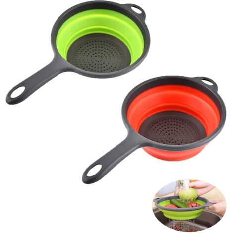 Lot de 2 passoires pliables en silicone, paniers d’égouttage cuisine, rouge et vert