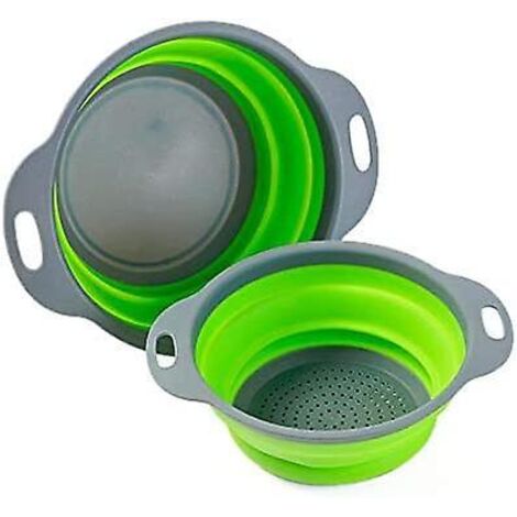 Lot de 2 passoires pliables, paniers filtrants portables en caoutchouc pliables pour la cuisine, le camping, l'égouttage des aliments, des fruits et légumes