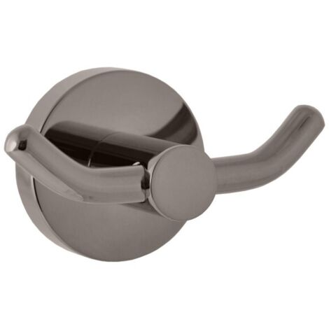 Lot de 2 patères double COLORADO en laiton gris métal brossé 9,2x 5,3x5 cm