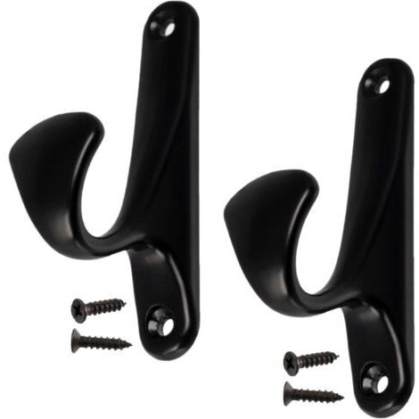 Lot de 2 Patères murales 90x25x47 mm - crochet/cintre porte-manteau chapeau peignoir salle de bain serviette douche WC buanderie - en métal - couleur noir