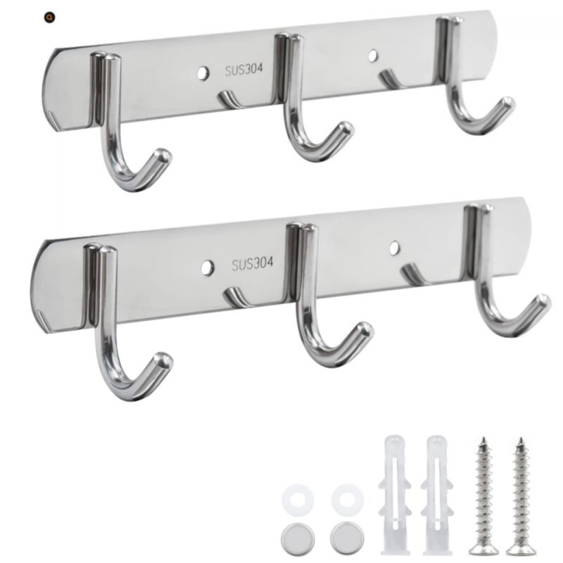 Lot de 2 Patères Murales en Acier Inoxydable à 3 Crochets Pour Chambre, Salle de Bain, Cuisine, Armoire