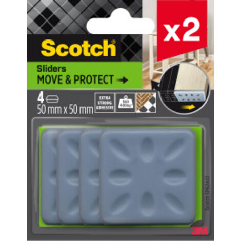 Lot de 2 patins glisseur Move & Protect Scotch®, adhésif, gris, 50 mm x 50 mm, 4/paquet - 400 kg