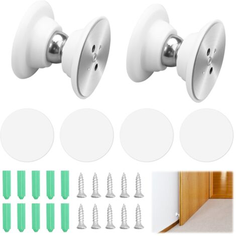 Lot de 2 Pcs Butée de Porte Magnétique Silicone Arrêt de Porte Magnétique Avec 3M Auto-Adhésives et Vis Door Stopper pour Différents Types de Portes pour Maintenir la Porte Ouverte (Blanc Argenté)