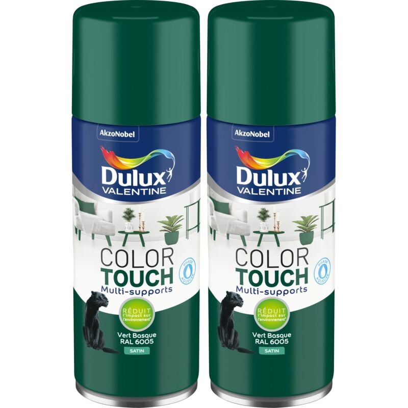 Dulux Valentine - Lot de 2 - Peinture aérosol Color Touch Multi-Supports - Satin Vert Basque 400 ml