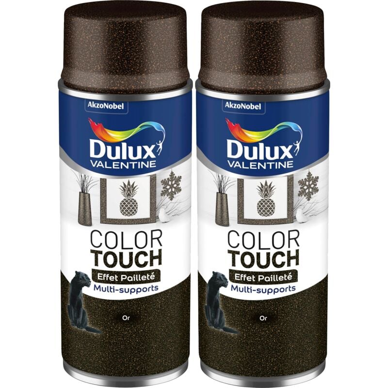 Dulux Valentine - Lot de 2 - Peinture aérosol Color Touch Multi-Supports - Effet Pailleté Or 400 ml
