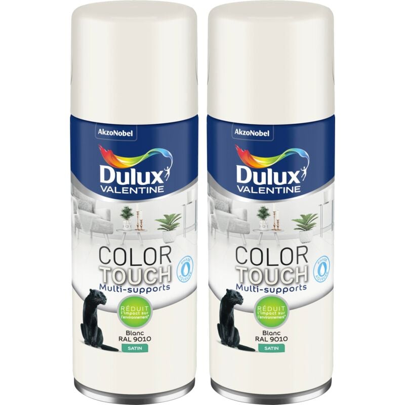 Lot de 2 - Peinture aérosol Color Touch Multi-Supports - Satin Blanc 400 ml Dulux Valentine