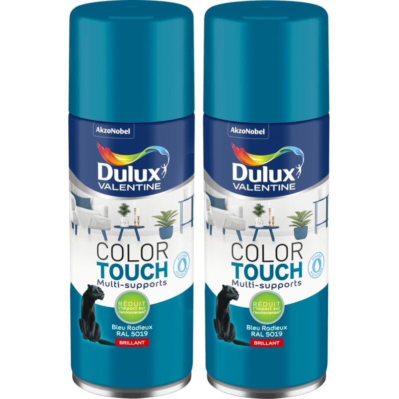 Lot de 2 - Peinture aérosol Color Touch Multi-Supports - Brillant Bleu Radieux 400 ml Dulux Valentine
