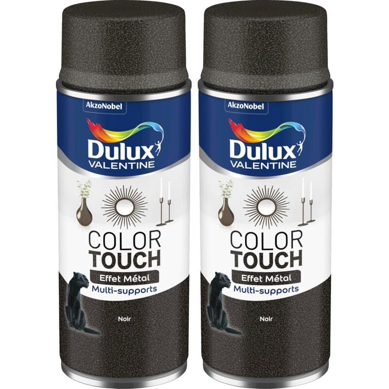 Dulux Valentine - Lot de 2 - Peinture aérosol Color Touch Multi-Supports - Effet Metallisé Noir Métallisé 400 ml