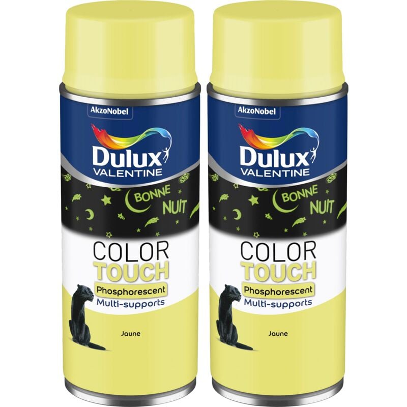 Lot de 2 - Peinture aérosol Color Touch Multi-Supports - Phosphorescent Jaune 400 ml Dulux Valentine