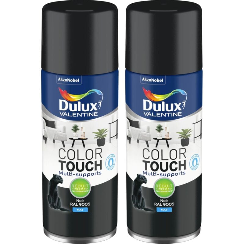 Lot de 2 - Peinture aérosol Color Touch Multi-Supports - Mat Noir 400 ml - Dulux Valentine