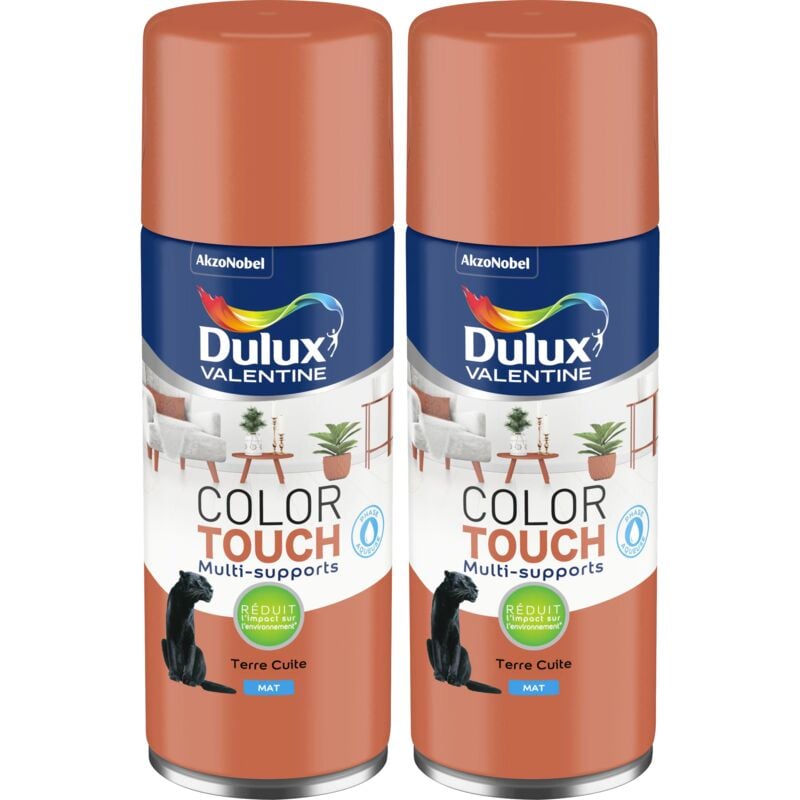 Lot de 2 - Peinture aérosol Color Touch Multi-Supports - Mat Terre Cuite 400 ml Dulux Valentine