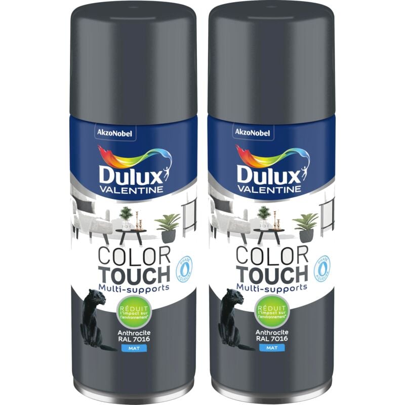 Dulux Valentine - Lot de 2 - Peinture aérosol Color Touch Multi-Supports - Mat Anthracite 400 ml