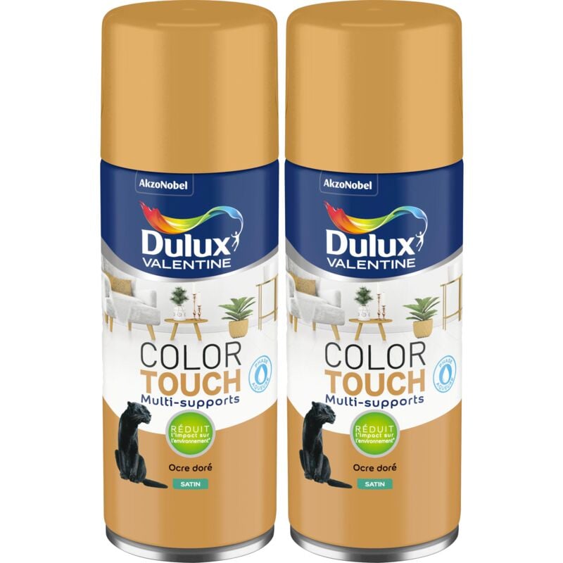 Dulux Valentine - Lot de 2 - Peinture aérosol Color Touch Multi-Supports - Satin Ocre Doré 400 ml