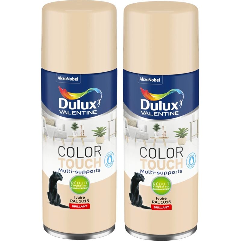 Lot de 2 - Peinture aérosol Color Touch Multi-Supports - Brillant Ivoire 400 ml Dulux Valentine