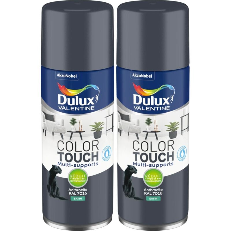 Lot de 2 - Peinture aérosol Color Touch Multi-Supports - Satin Anthracite 400 ml Dulux Valentine