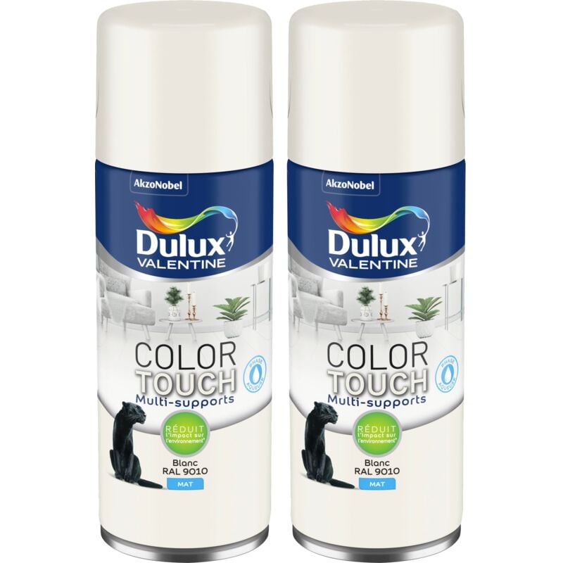 Dulux Valentine - Lot de 2 - Peinture aérosol Color Touch Multi-Supports - Mat Blanc 400 ml